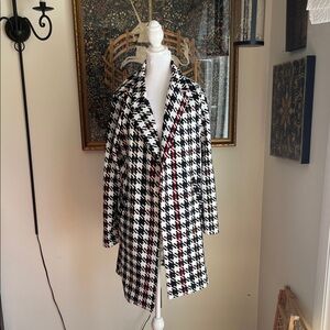 MELLODAY Black & White Houndstooth Coat with Red Stripe